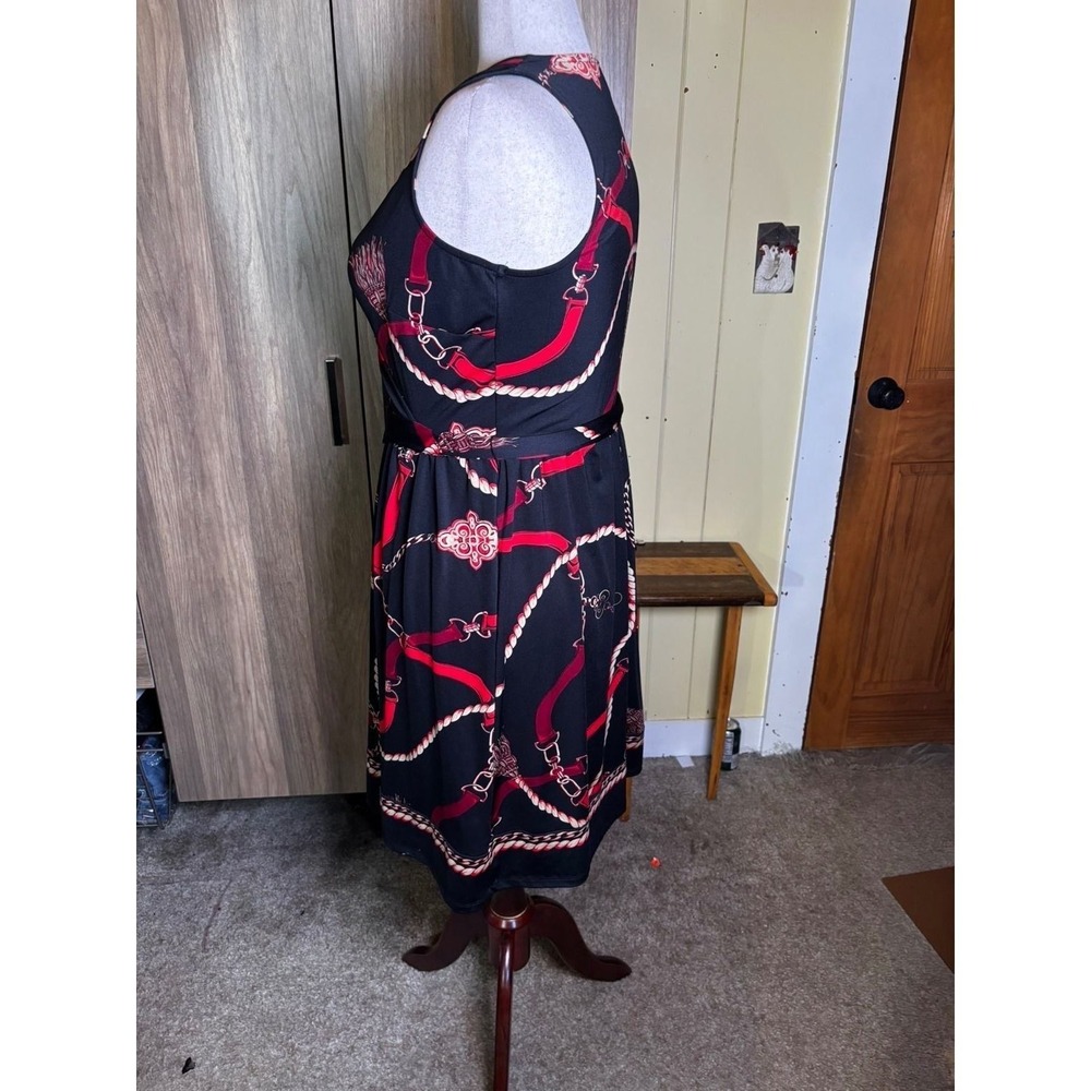 222. INC International Concepts Black Red Chain Print XL Sleeveless Dress - Picture 3 of 4